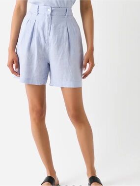 Donni Linen Pleated Shorts Blue High Waist Womens Medium M Bermuda Long